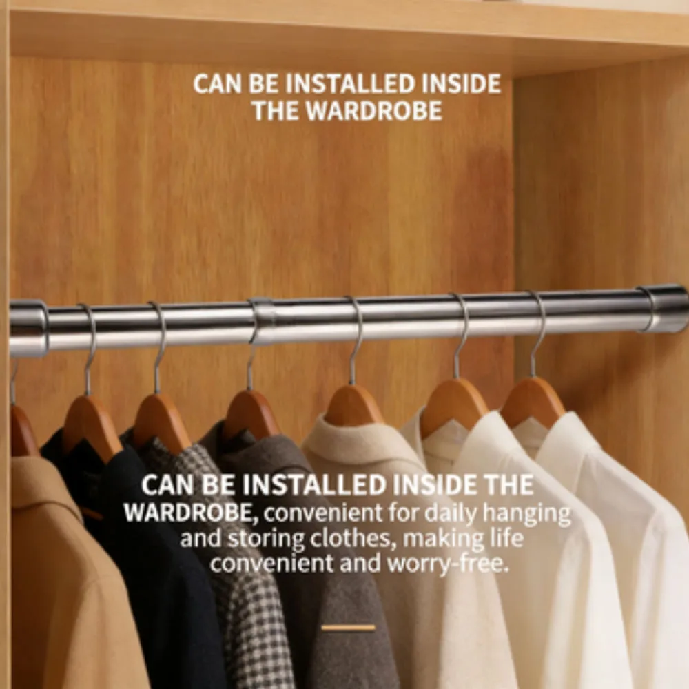 Useful Extendable Stainless Steel Wardrobe Clothes Rod Adjustable Closet Rail Pole Curtain Telescopic Hanging Rod