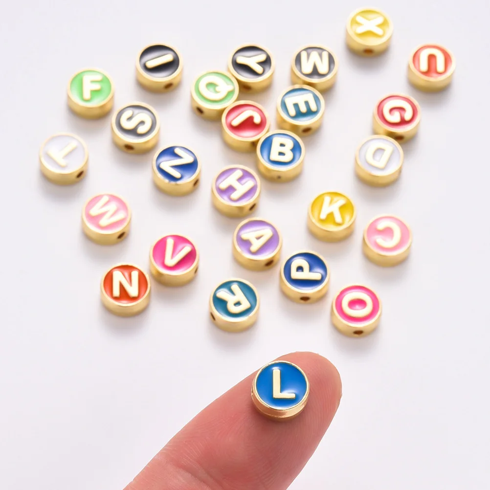 

26Pcs Alloy Alphabet Spacer Beads Colorful DIY Jewelry Craft Bracelet Necklace Making Accessories Decorative Letter Beads Set