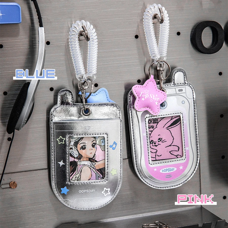 

1Pcs Star Cute Kpop Photocard Holder Keychain Mobile Phone Shape Pu Leather Photo Card Holder Keychain