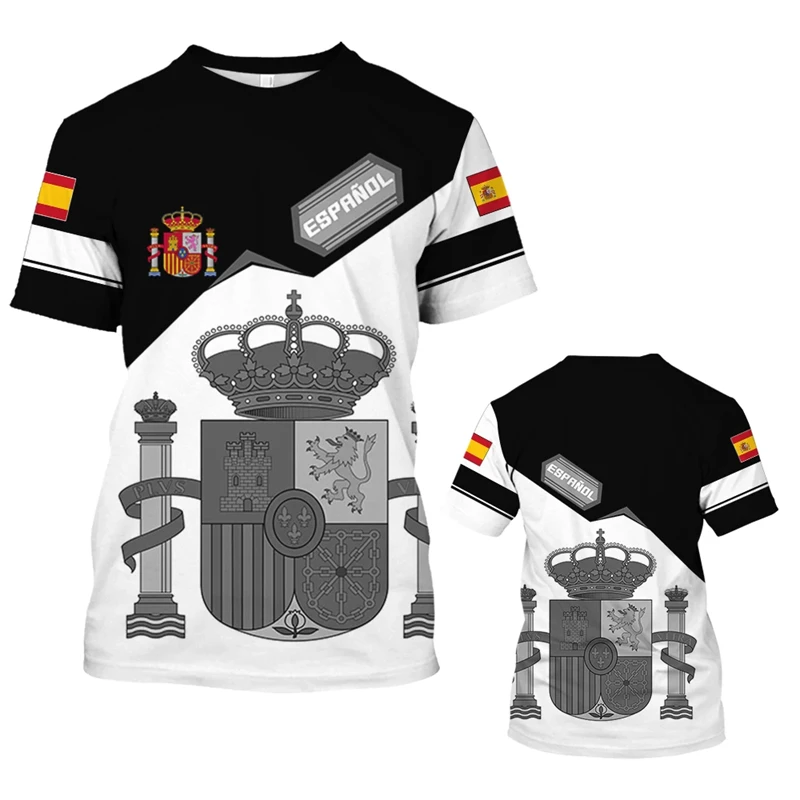 Vintage Spain Graphic T Shirt For Men 3D Spanish Flag Print T-shirts Oversized Short Sleeve Tops Men Clothing Streetwear Tees