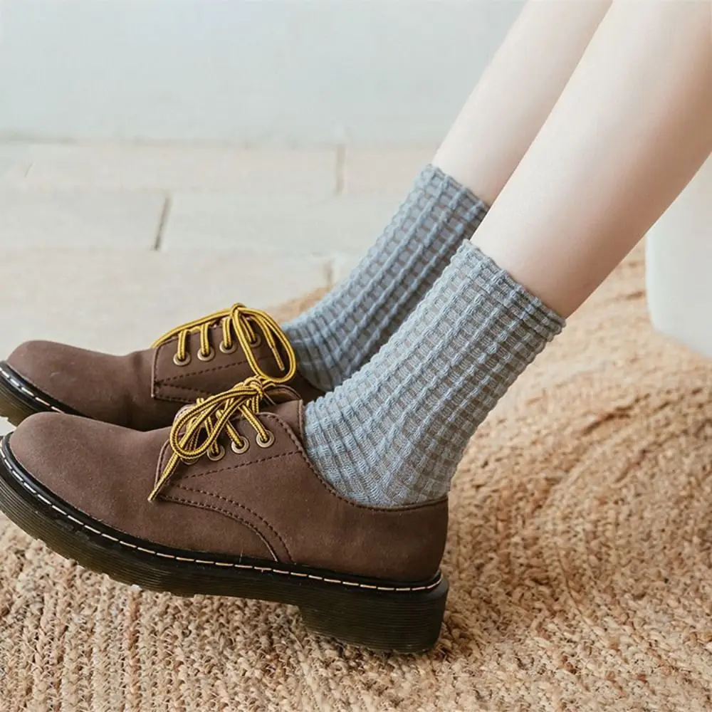 5Pairs Sweet Patchwork Checkered Cotton Socks Elastic Breathable Women Tube Sock Plaid Socks Antiskid Grids Socks Women