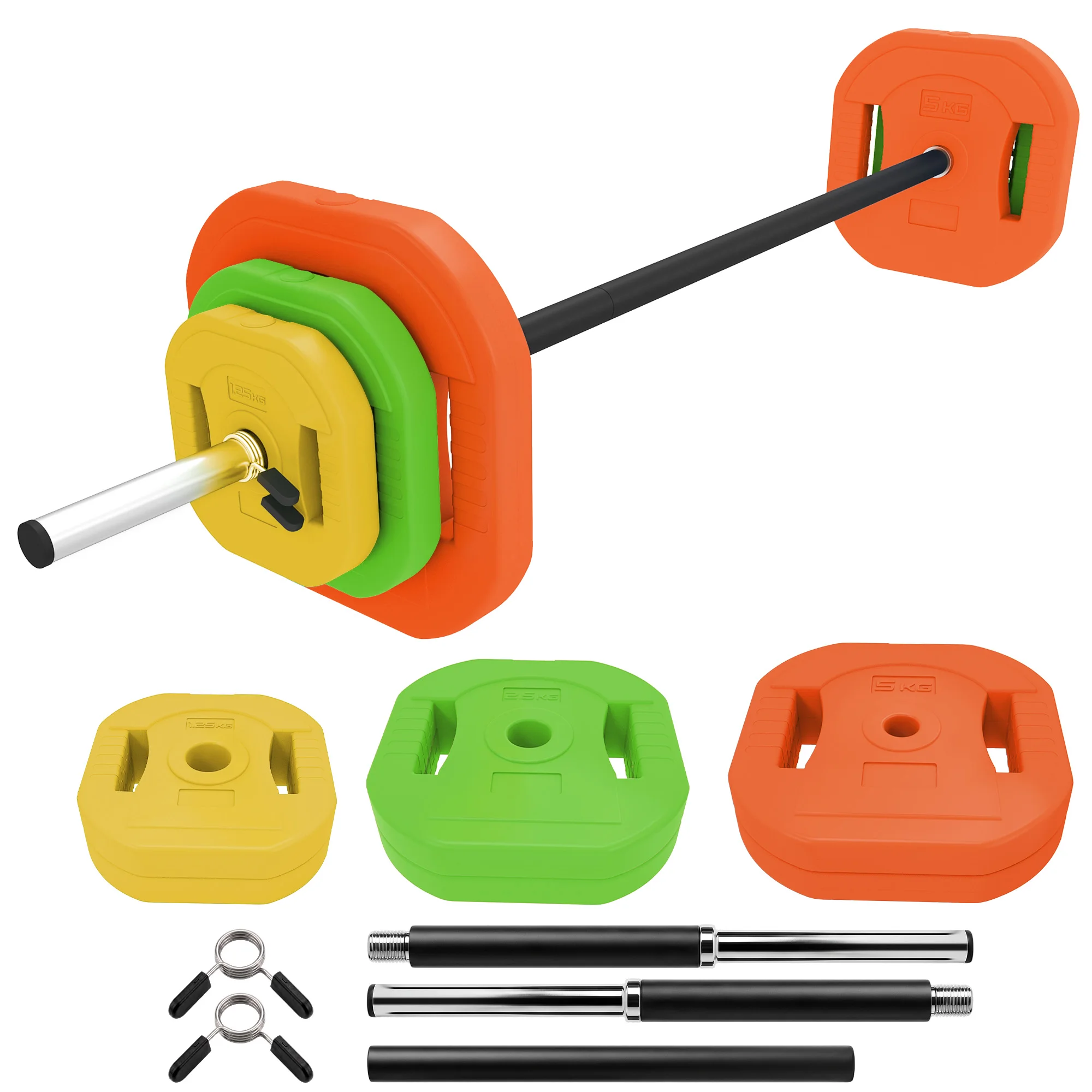 Sportnow Gewichtsset 20 kg, verstelbare gewichtsset met een 140 cm lange stalen stang, 6 schijven van 2 x 5 kg, 2 x 2,5 kg, 2 x 1,5 kg, 2 clips, halterstel voor krachttraining in de thuisgym.