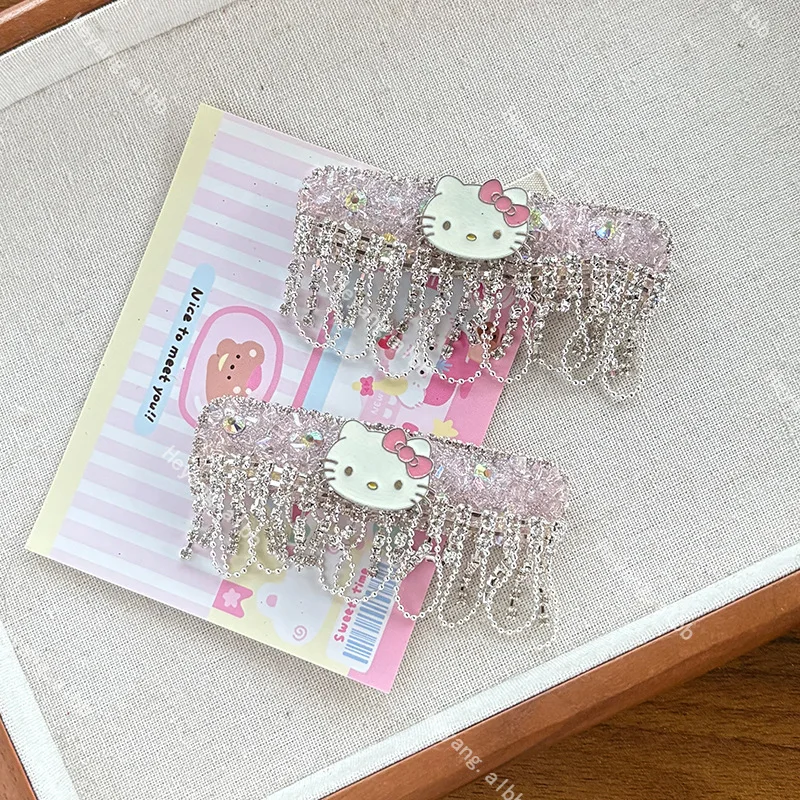 

Заколка для волос Sanrio Hello Kitty, модные изысканные аксессуары для волос со стразами KT, милые браслеты с сердечками для девочек, универсальный головной убор для девочек