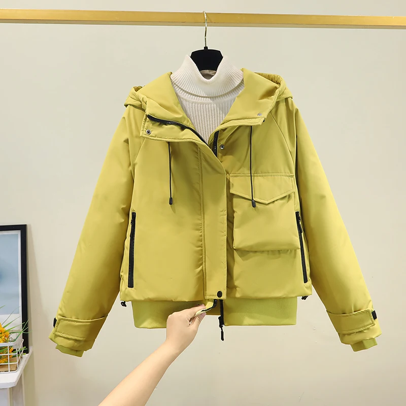 

Новая осенне-зимняя женская утепленная куртка-пуховик свободного кроя с капюшоном, на молнии, в корейском стиле, с длинными рукавами