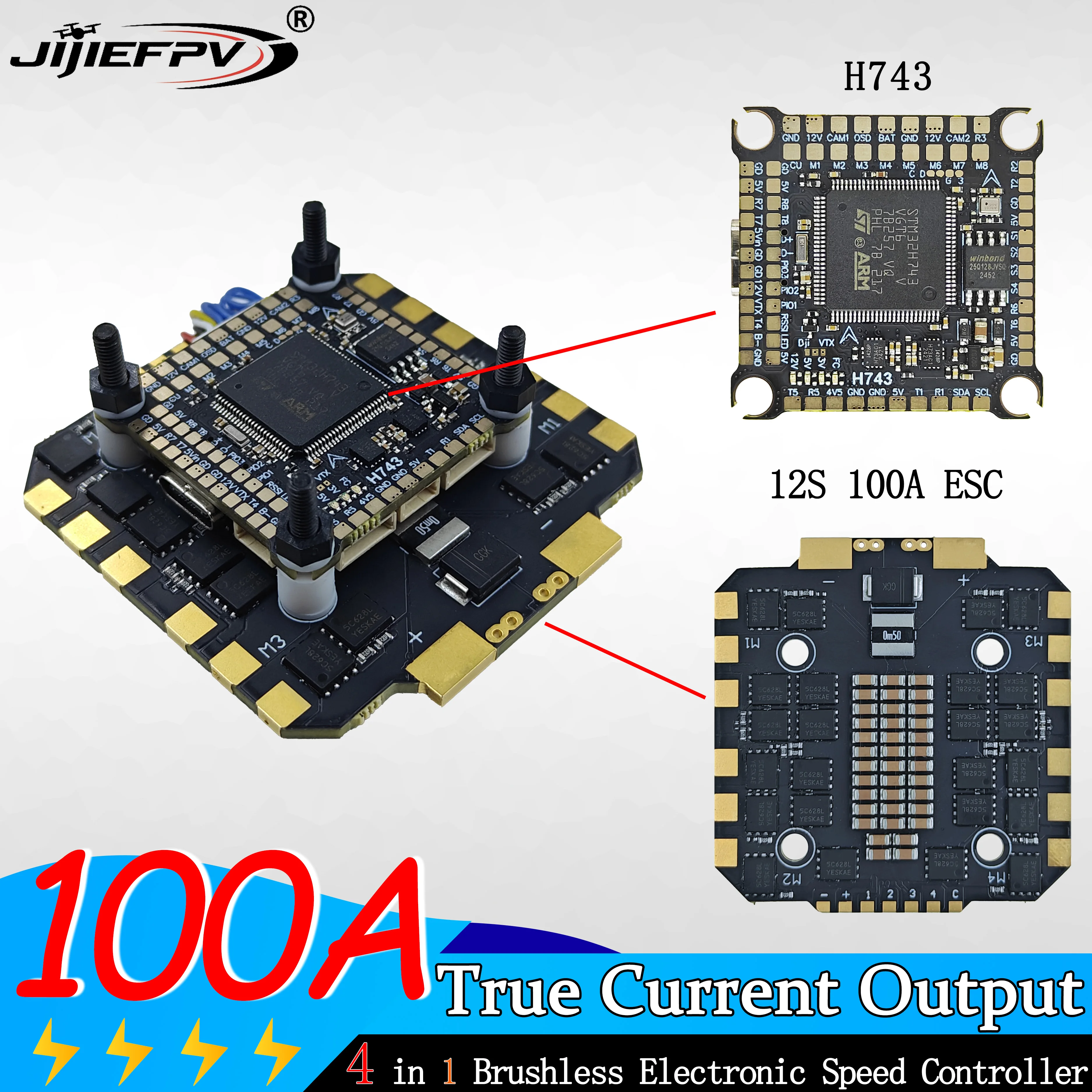 JIJIEFPV 120A 100A 80A 3-12S 4IN1 ESC H743 Stack H7 FC Flight Controller FPV Stack for MARK4 13inch FPV Drone Frame