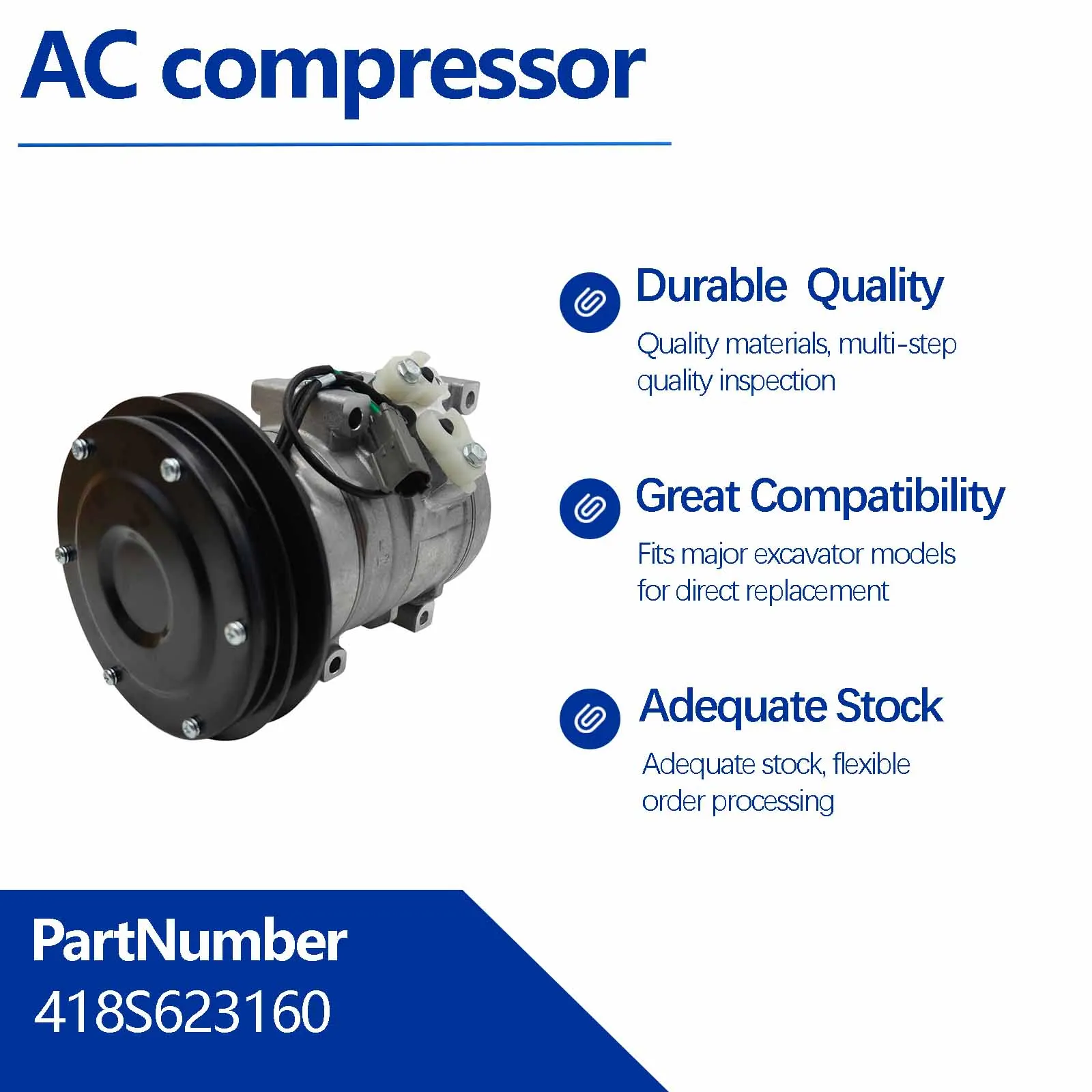 24V AC Compressor KCN9822YU For Komatsu WA100-5 WA150-5 WA200-5 WA250-5 WA320-5 WA270-5 Wheel Loader