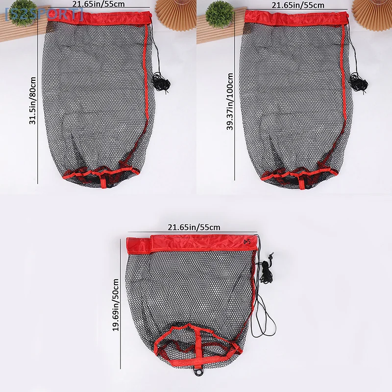 1Pc Fishing Net Fishing Catching Collection Bag With Drawstring Portable Folding Thickening Small Grid Mesh Bag Fishing Gear