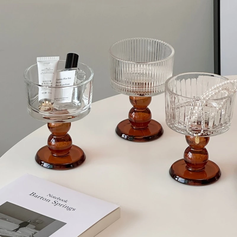 Mid-Century Modern Stemmed Glass Bowl, Elegant Dessert Serving & Jewelry Display, Versatile Compote Dish for Home Styling