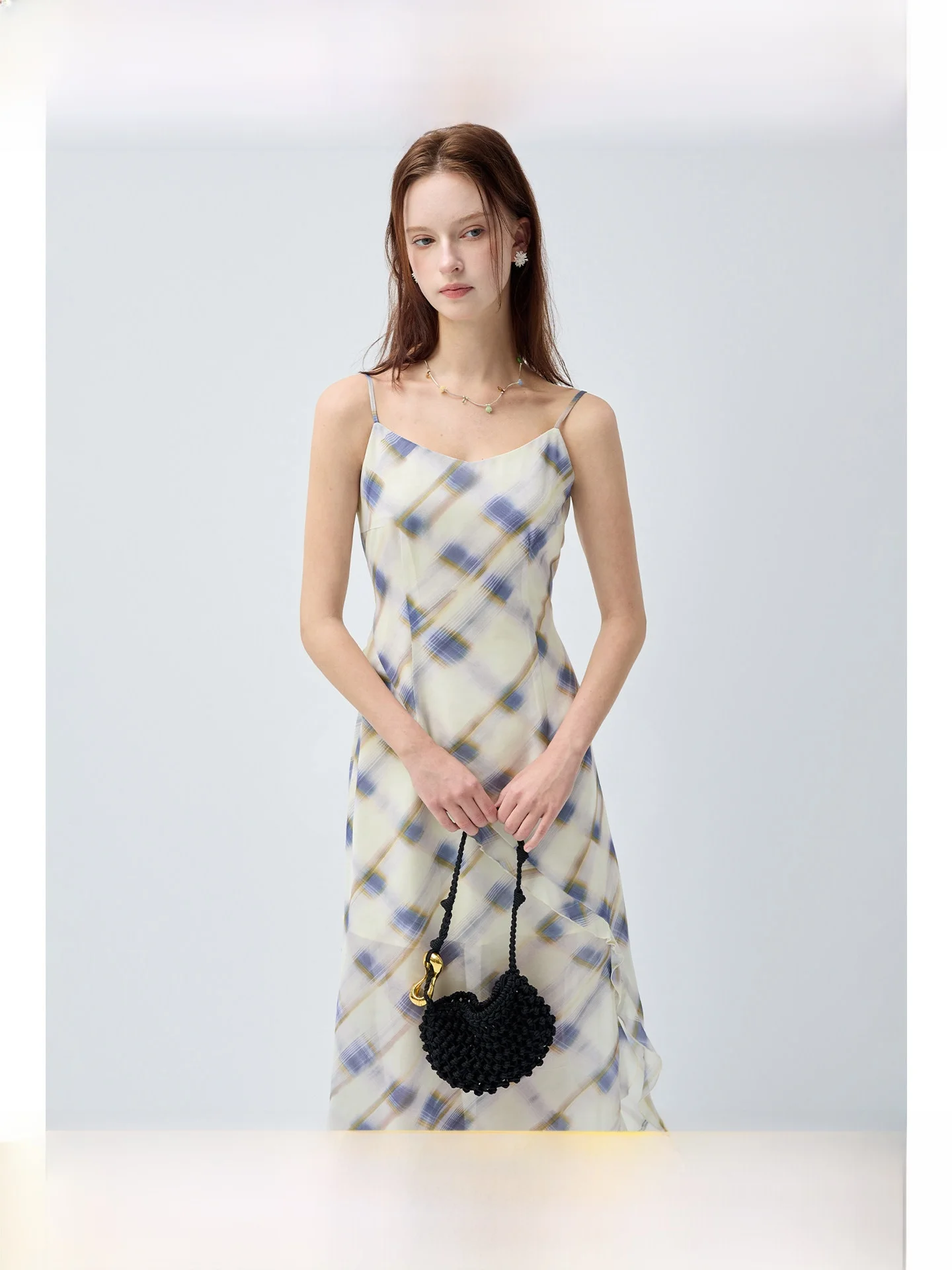 

plus Size Plaid Wrap Dress Slimming Waist Summer New Style Elegant Long Dress for Plump Women Sleeveless U-Neck A-Line Dress