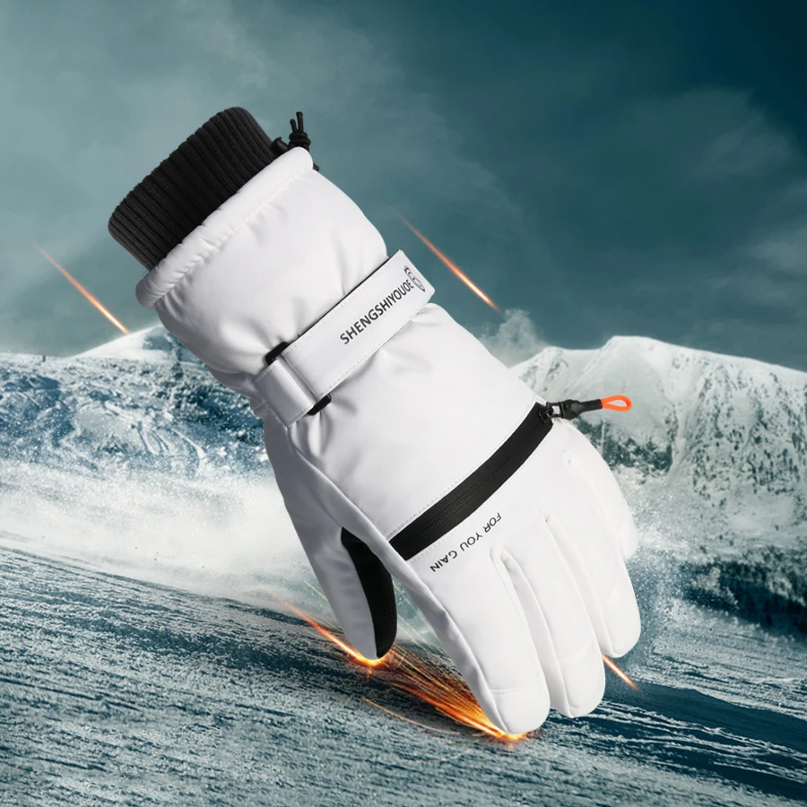 Waterproof ski gloves for women, winter style with zippers, lined and thickened for warmth and insulation, suitable for touch sc