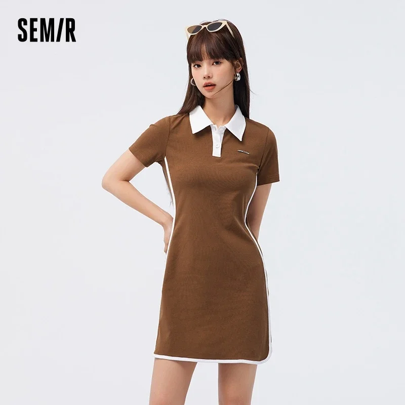 Semir Dress Women Contrast Colored Slim-type 2023 Summer New Letter Polo Dress Retro Style