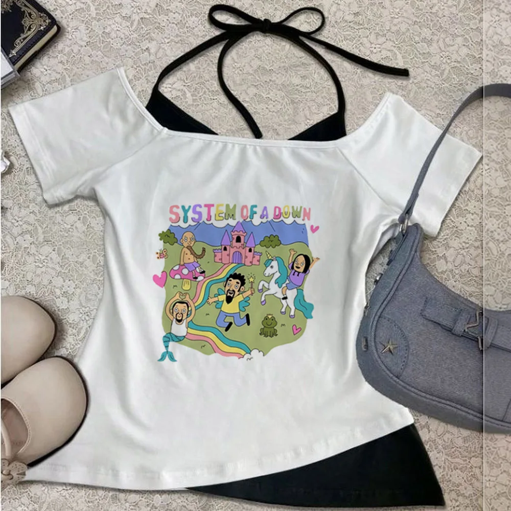 System of a Down cropped top girl harajuku manga japanese jojifuku anime tshirt vintage manga harajuku meme funny