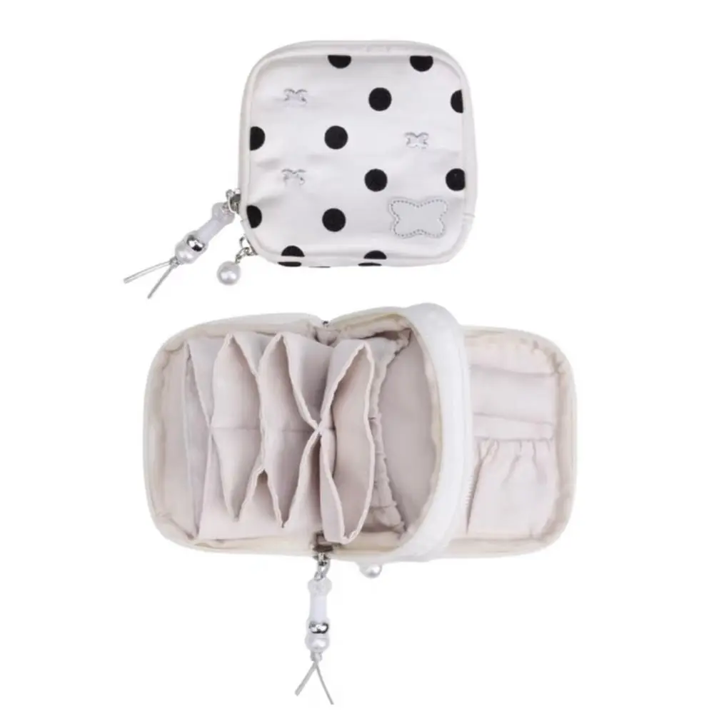 

Black Dot Pattern Jewelry Storage Bag Multi-pocket Butterfly Embroidery Travel Bracelet Organizer Multifunctional Exquisite