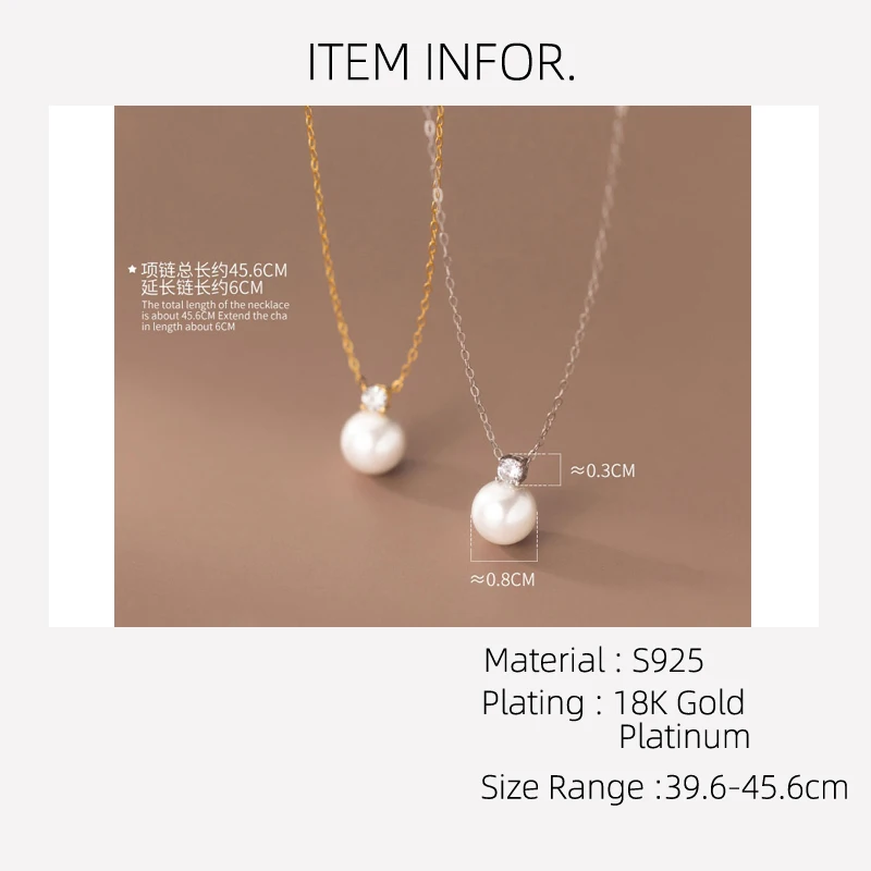 La Monada 39.6-45.6cm Women's Necklace 925 Silver Chains Woman On Neck Silver Synthetic Pearl For Women Necklace Silver Girls