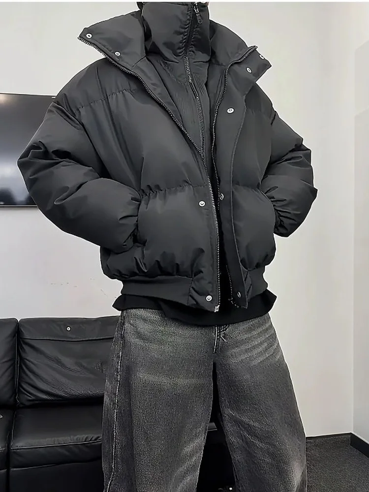 Couple's Short Thickened Cotton Jacket Stand Collar Bread Style Korean Version Warm Trendy Loose Fit Polyester  Zipper ...