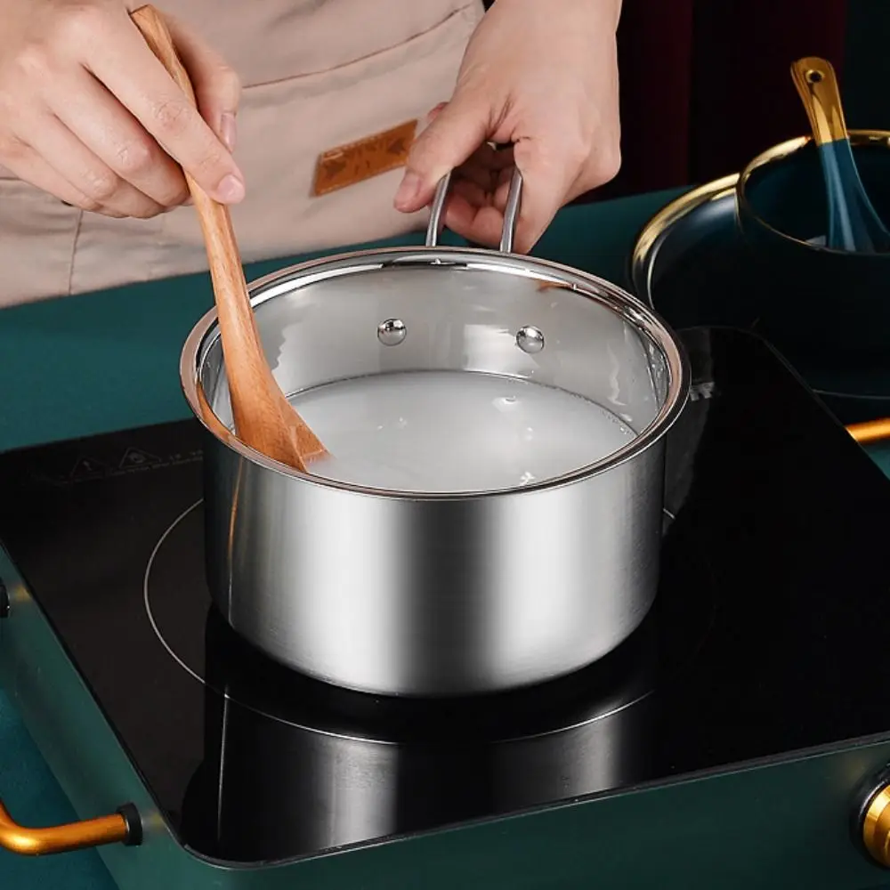 Multi-functional Thickened Stainless Steel Stew Pot Flat-bottomed Glass Lid Soup Pot Rust-proof Milk Pot Noodle