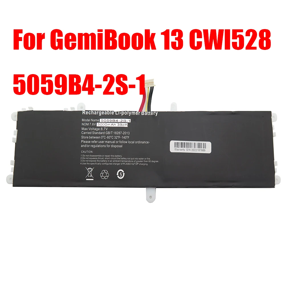 

Laptop Replacement Battery For Chuwi For GemiBook 13 CWI528 5059B4-2S-1 7.6V 5000mAh 38Wh 10PIN 7Lines New