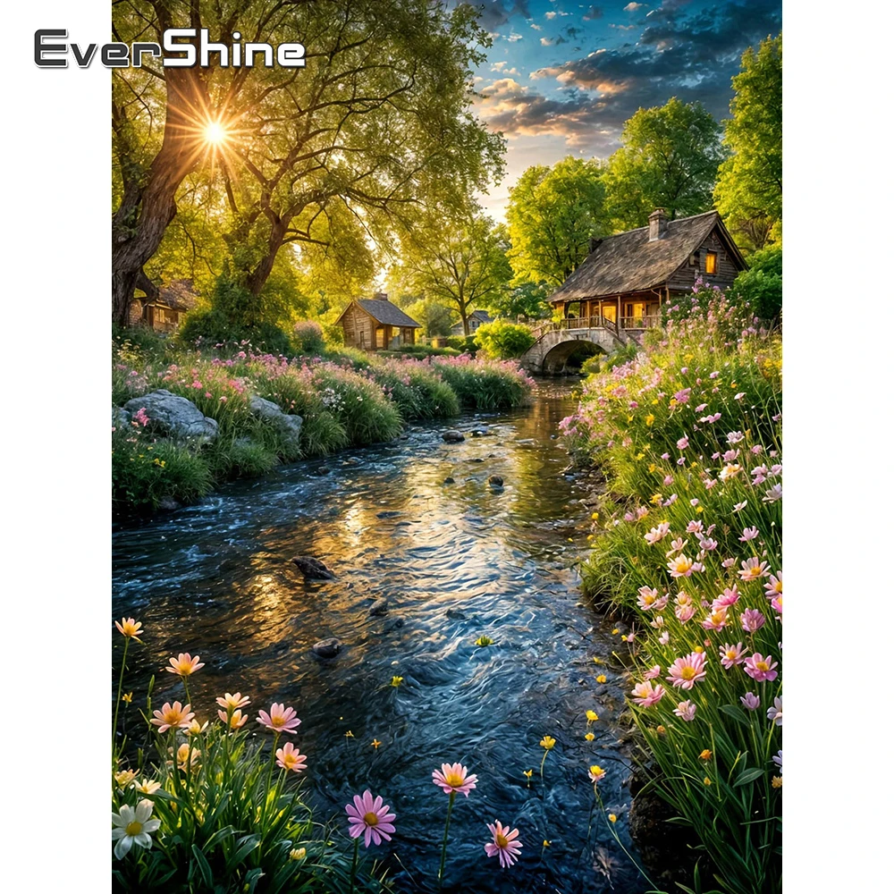 EverShine 5D-Diamant-Stickerei, Landschaftsmotiv, vollständig besticktes Gemälde, Garten, Baum, Bild aus Strass, Mosaik, Hausdekoration für Zuhause