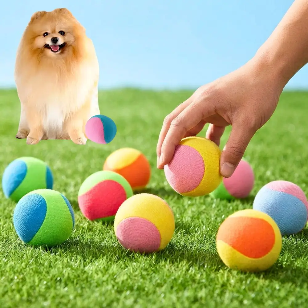 2/7pcs Random Color Stuffed Fabric Pet Play Balls Lightweight Squeaky Puppy Chew Indoor Outdoor Dog Toys YMY