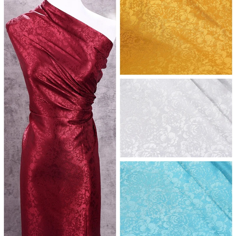 

Цветочная парча, жаккардовая ткань по метрам для юбки ханьфу, детская одежда, пижамы, ручная работа, сделай сам, шитье, простая ткань, мягкая золотистая темная ткань
