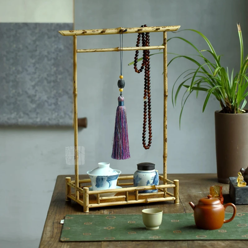Bamboo Brush Stand with Plum Deer Pattern Large Calligraphy Pen Holder Wicker Brush Storage Rack Vintage Scholar Desk Organizer