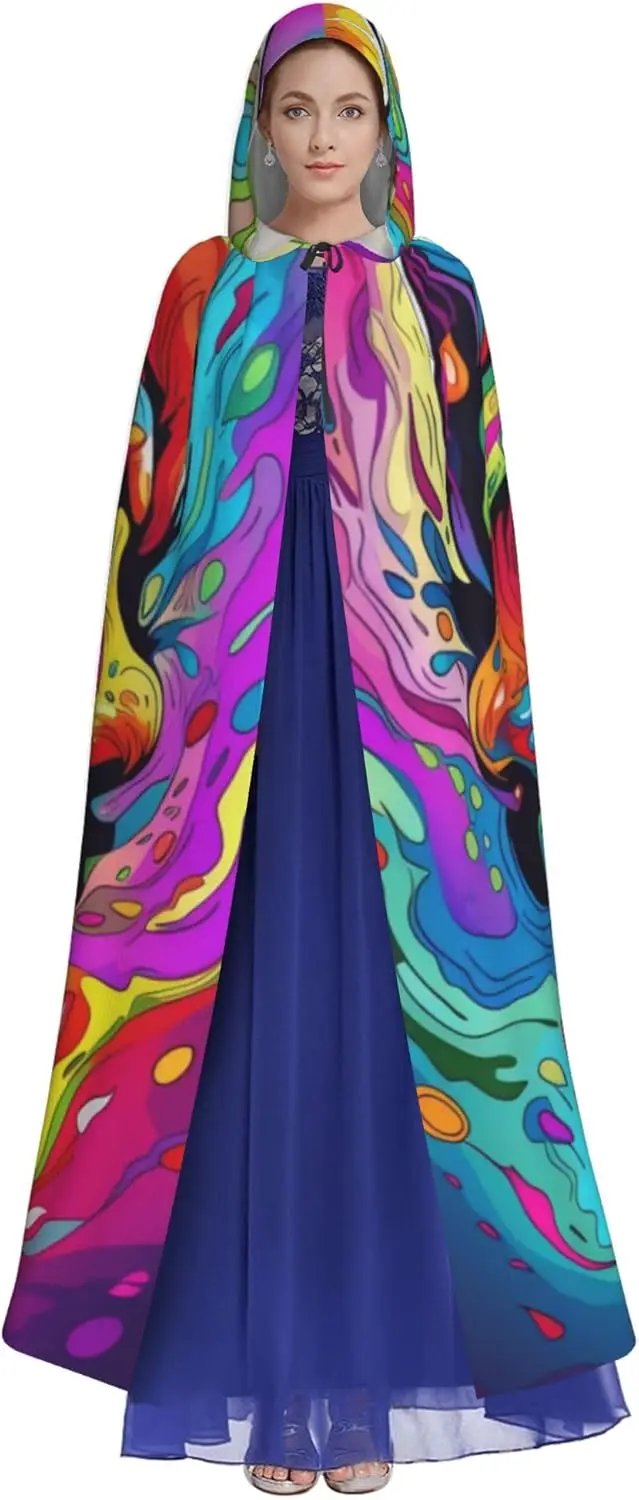 Unisex Adults Long Hooded Cloak Skull Printed Cape for Halloween Cosplay Party Vampire Witch Costumes