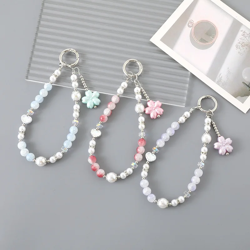 Fashionable Pearl Love Beaded Mobile Phone Pendant Luggage Keychain Accessories