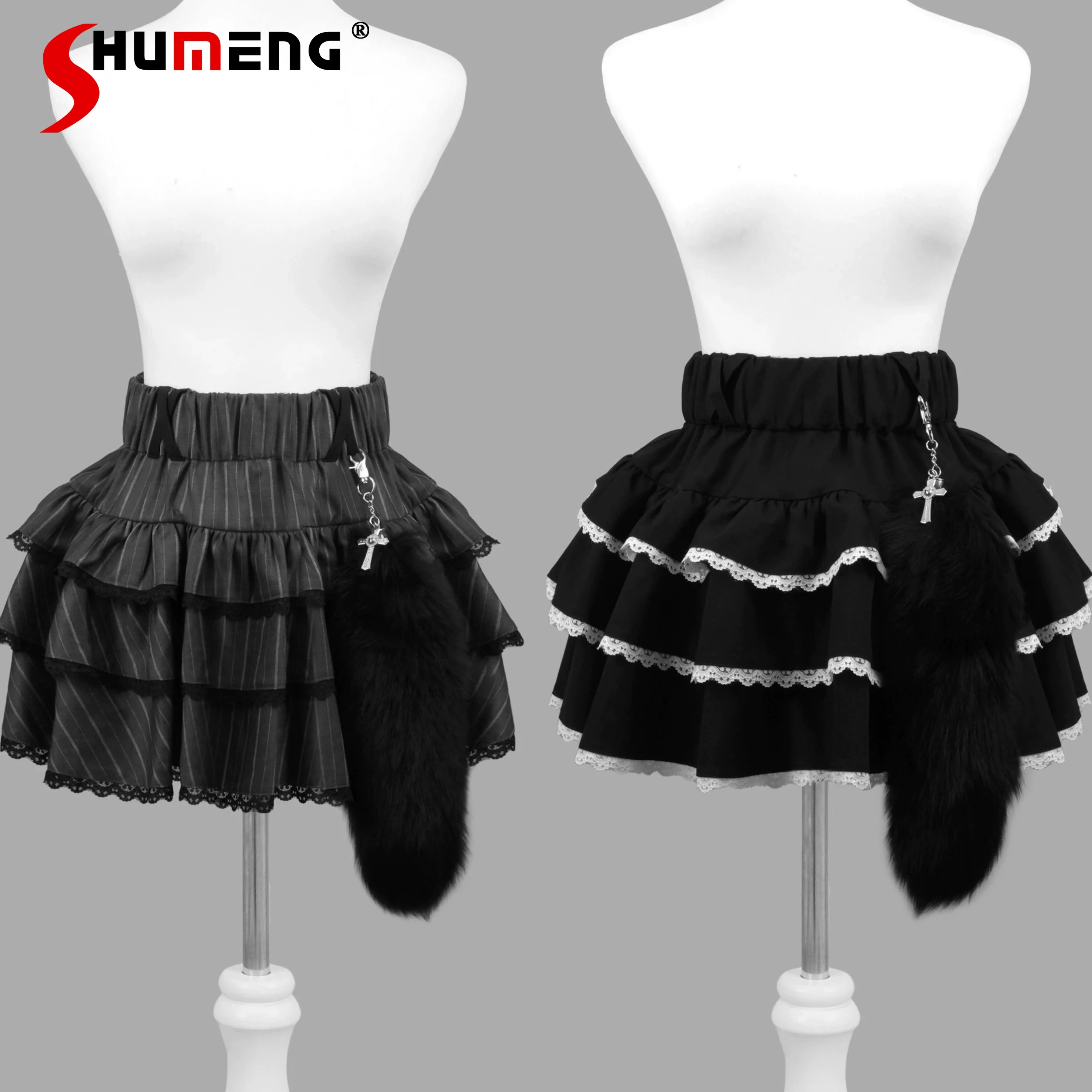 

2025 Subculture Mine, темная готическая мини-юбка для девочек, женская осенняя новая милая полосатая юбка с эластичной резинкой на талии, японская юбка-торт Y2K