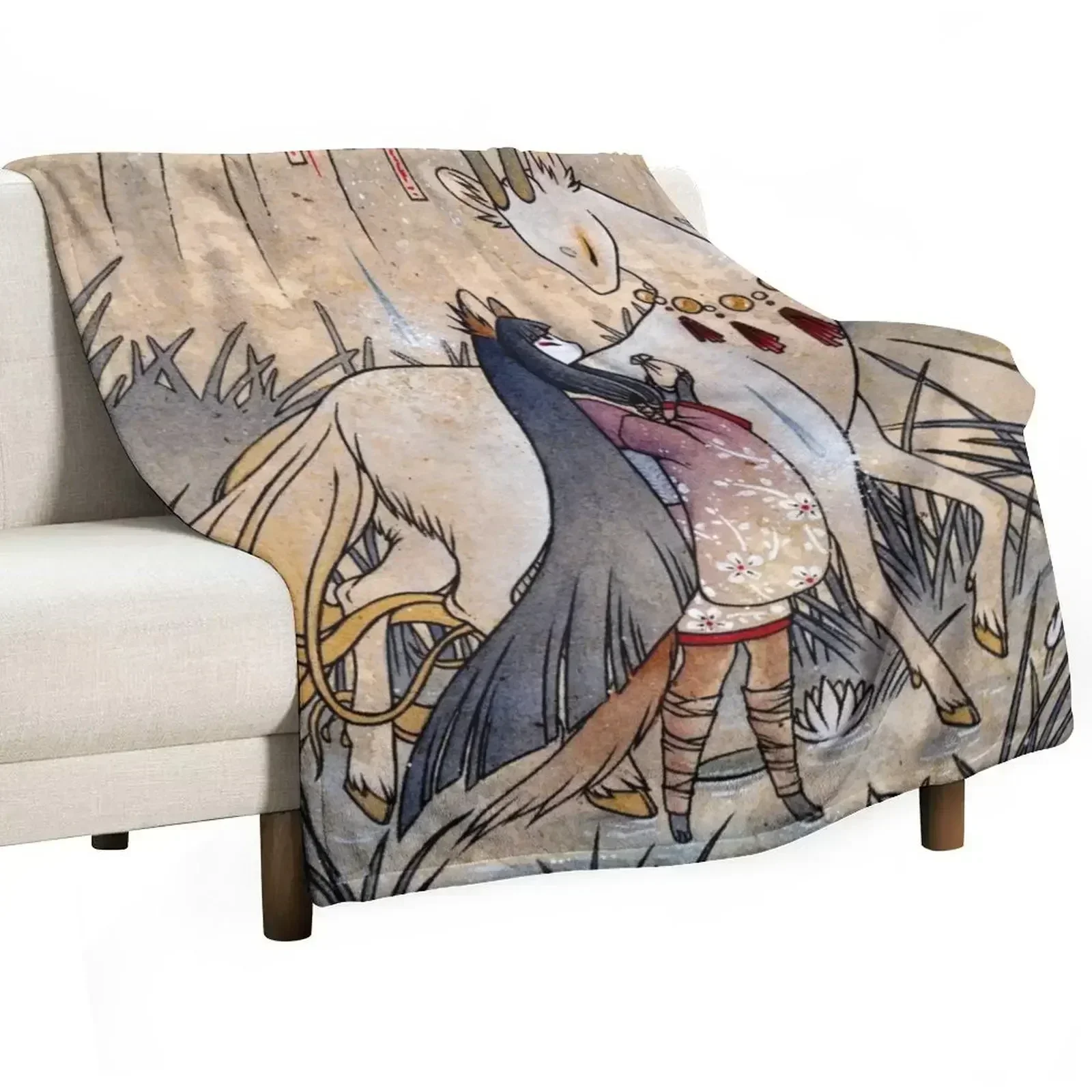 The Meeting of the Fox and Wish Spirit Throw Blanket Cozy Light Blanket for Travel Camping Picnic