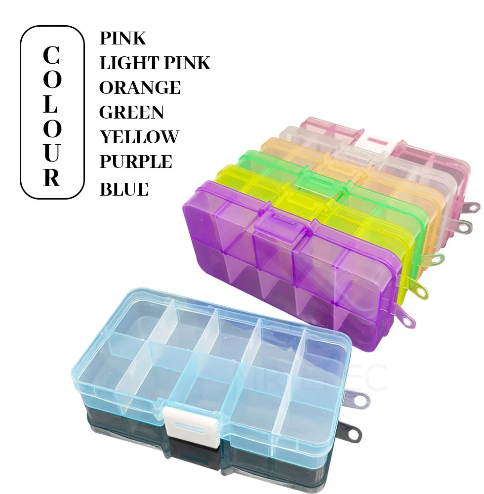 New 10 Slots Cells Colorful Portable Jewelry Tool Storage Box Container Ring Electronic Parts Screw Beads Organizer Plastic Case