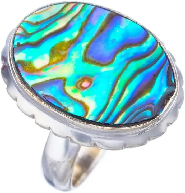 

Hesy Natural Abalone Shell Handmade 925 Sterling Silver Ring J 1/2 F3028