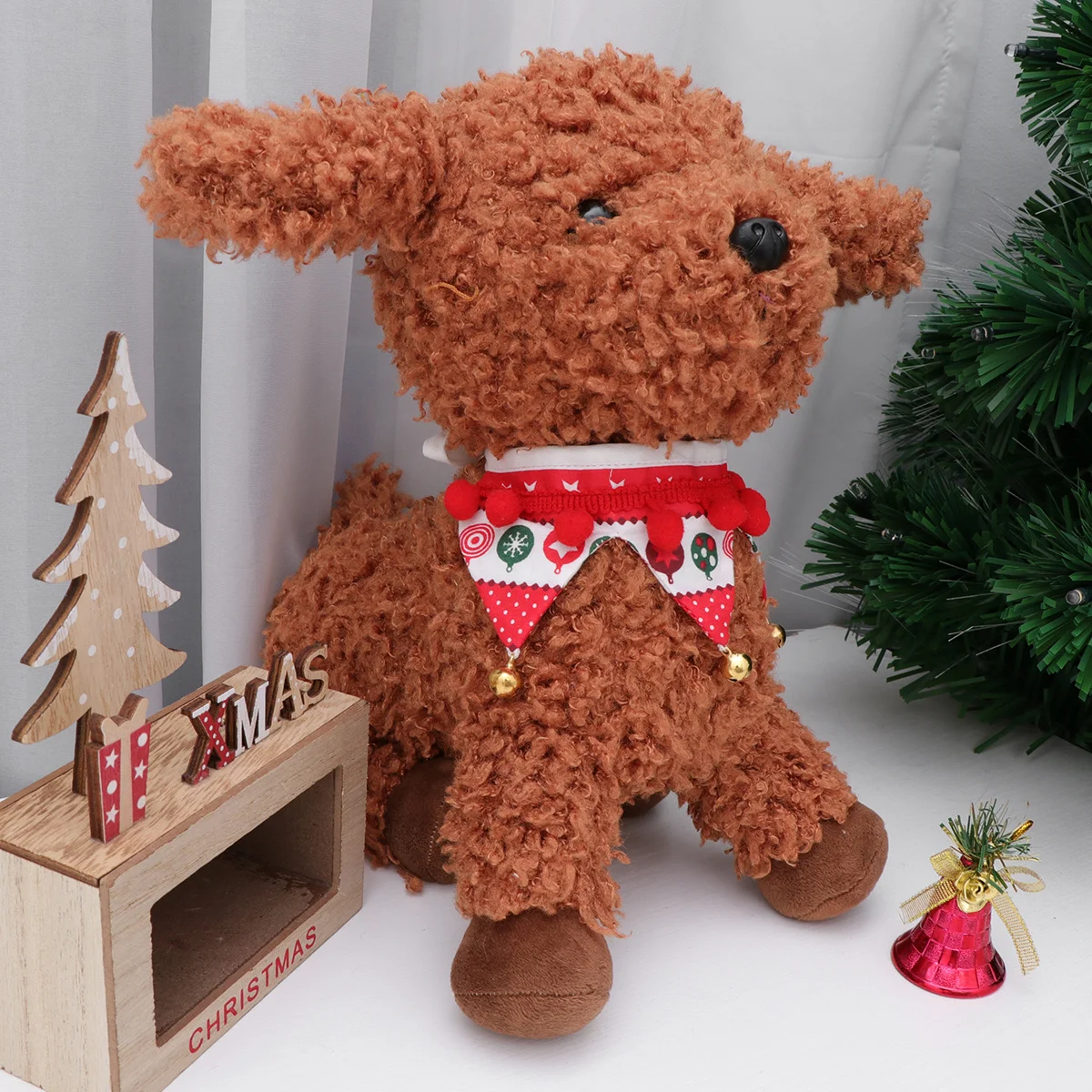 

Pet Triangle Neck Scarf Christmas Themed Jingle Bell Xs Fawn Bells Easy Wear Clean Stylish Costume for Puppy Kitten Holiday Use