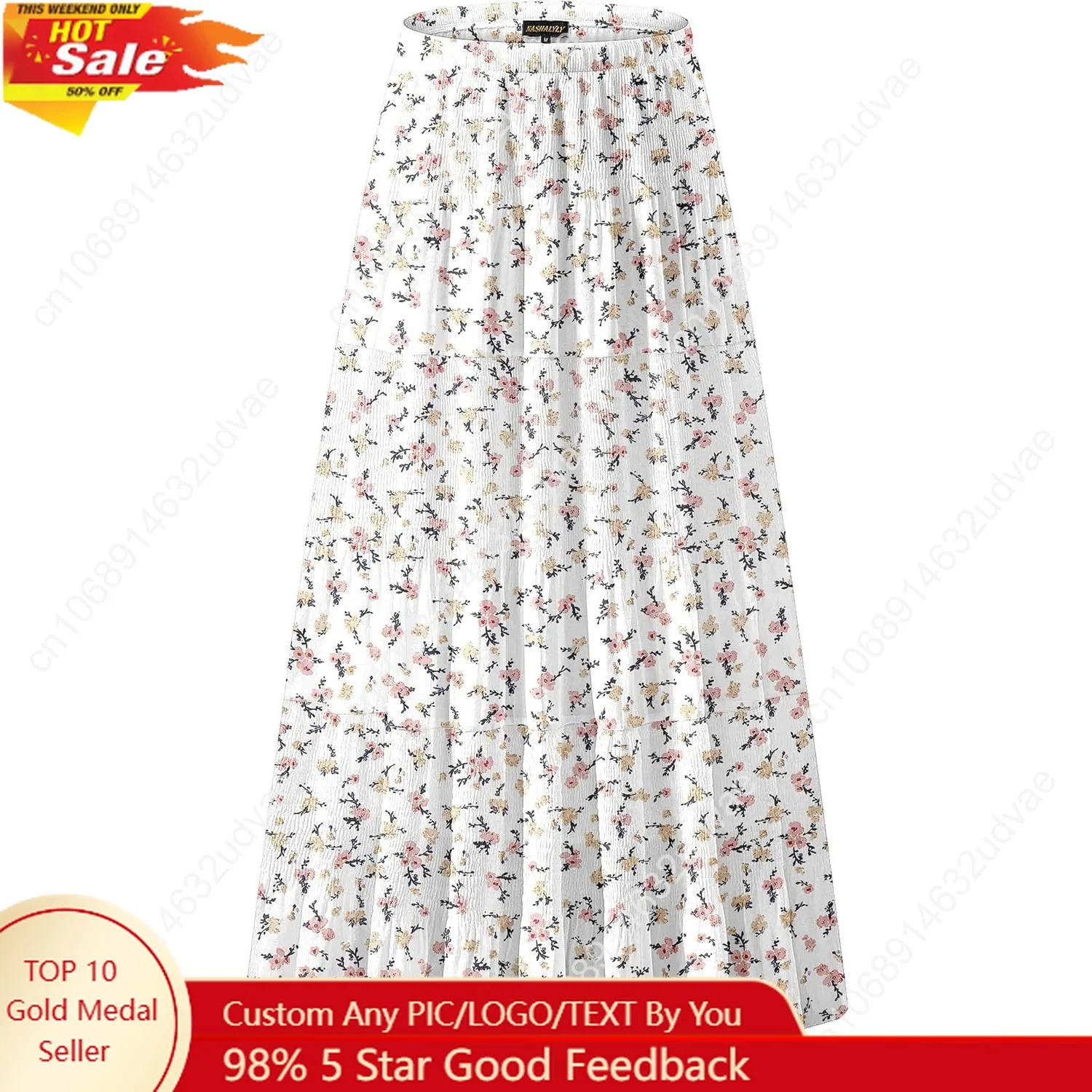 

Women's Chiffon Elastic High Waist Pleated A-Line Flared Maxi Skirts