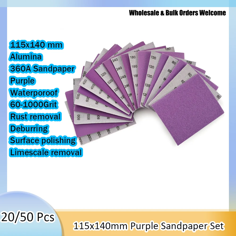 20/ 50 Pcs115x140mm Purple Wet Dry Sandpaper Sheets for Palm Sander 60-1000 Grit Hook&Loop Sandpaper Sanding Sheets Bundle