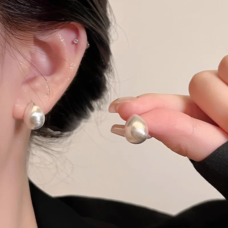 Trendy Minimalist 925 Sterling Silver Metal Brushed Matte Gold Color Teardrop-shaped Stud Earrings for Women Korean Jewelry Gift