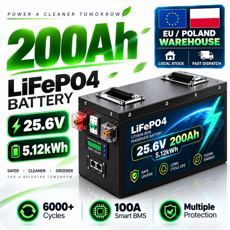 12,8V 25,6V 51,2V LiFePO4 Batterie 100Ah 120Ah 200Ah Smart BMS 6000+ Zyklen Lithium-Eisenphosphat-Tiefzyklusbatterie für Solar, Wohnmobile, Marine, USV, Off-Grid-Energiespeicher, EU-Lager Polen