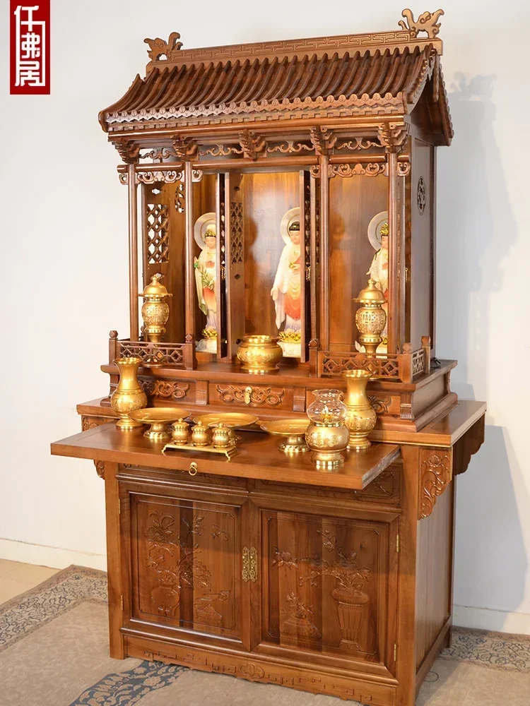 

Solid Wood Buddha Niche with Door Clothes Closet Altar Household Altar Chinese Style Buddha Shrine Throne