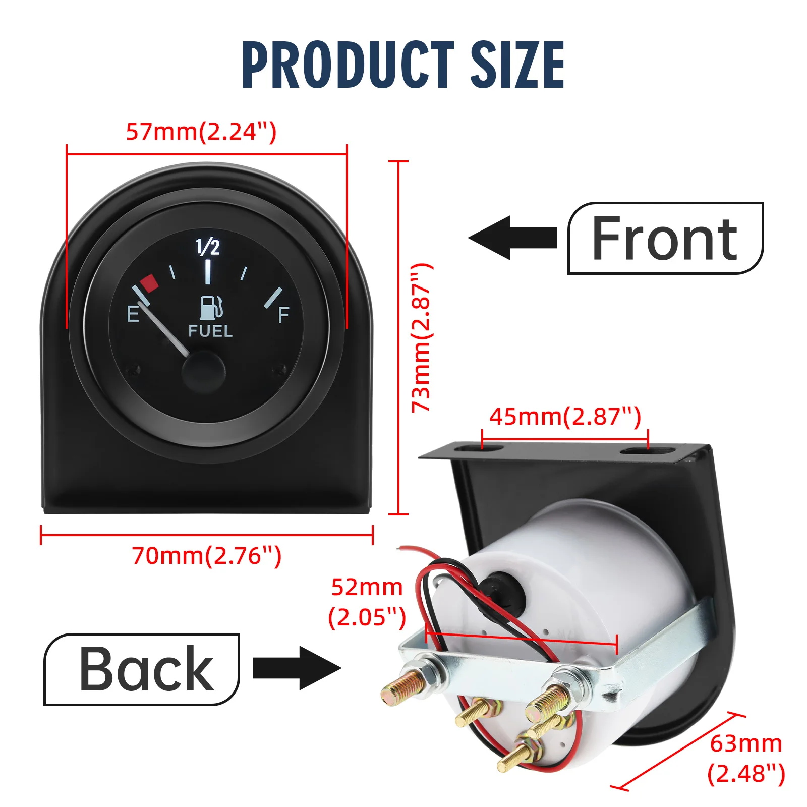 52mm Fuel Level Gauge 12V White LED Black Rim Universal Car Automotive Oil Level  Meter 240-33ohm Oil Press Water Temp Gauge view 3