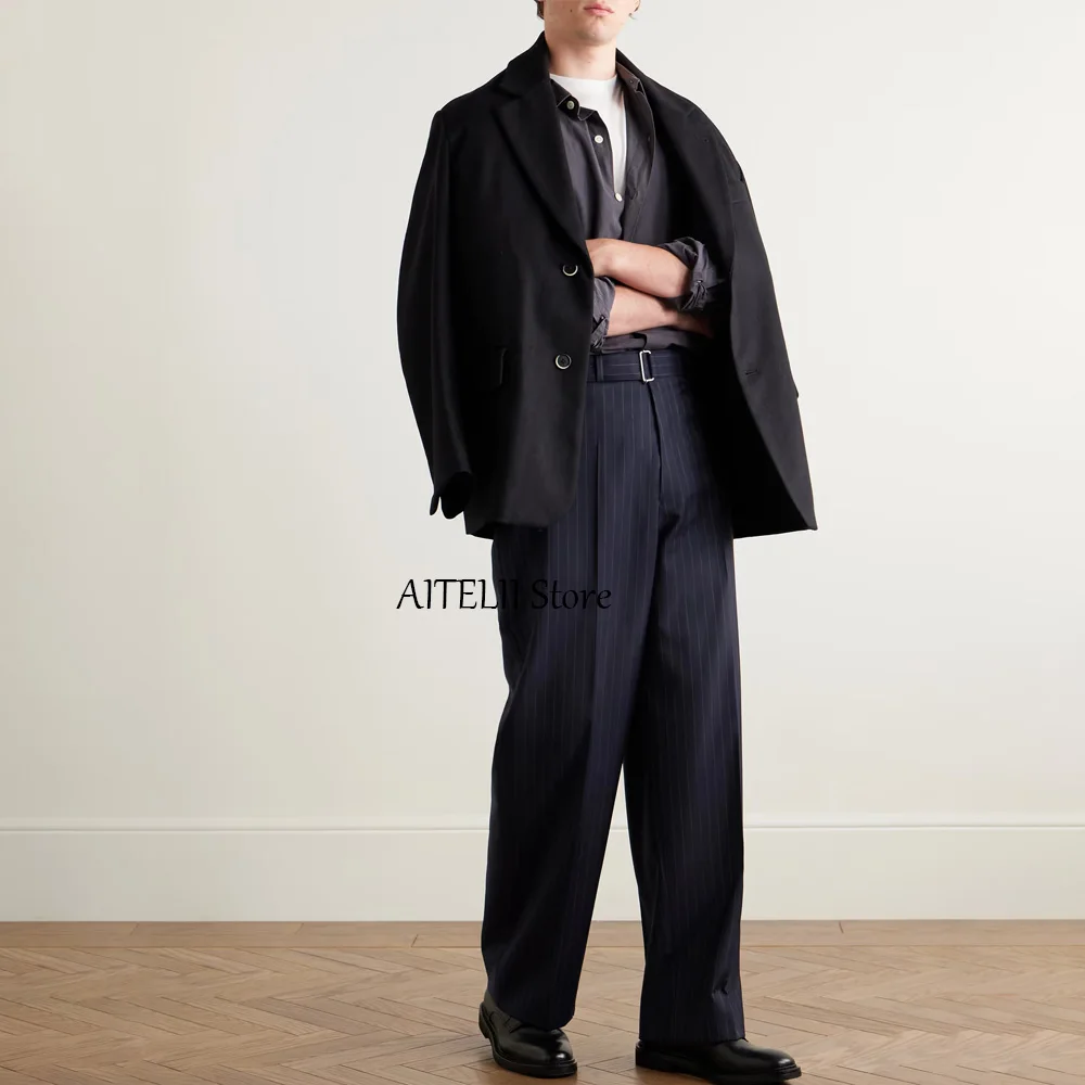 

Мужские брюки, классические мужские брюки для мужчин, формальные прямые брюки в полоску из ткани, повседневные рабочие брюки, уличная одежда пошив