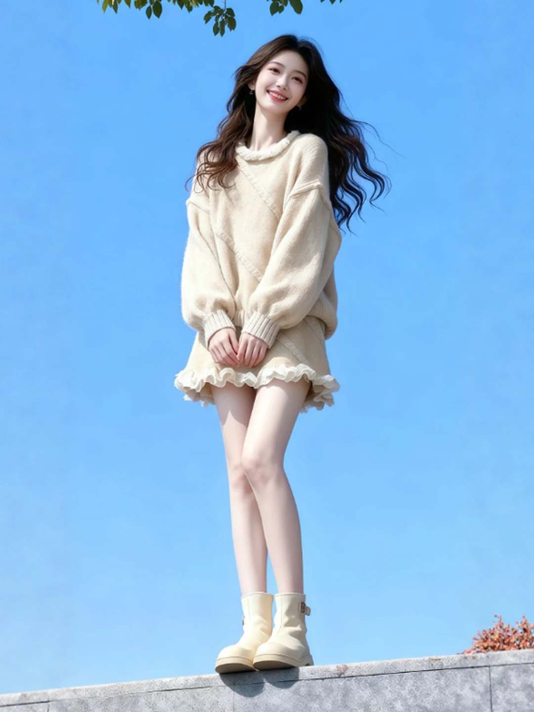 

Теплый вязаный комплект: юбка и топ для женщин, модный зимний наряд, с завышенной талией, облегающий, комфортный, средней плотности, в корейском стиле