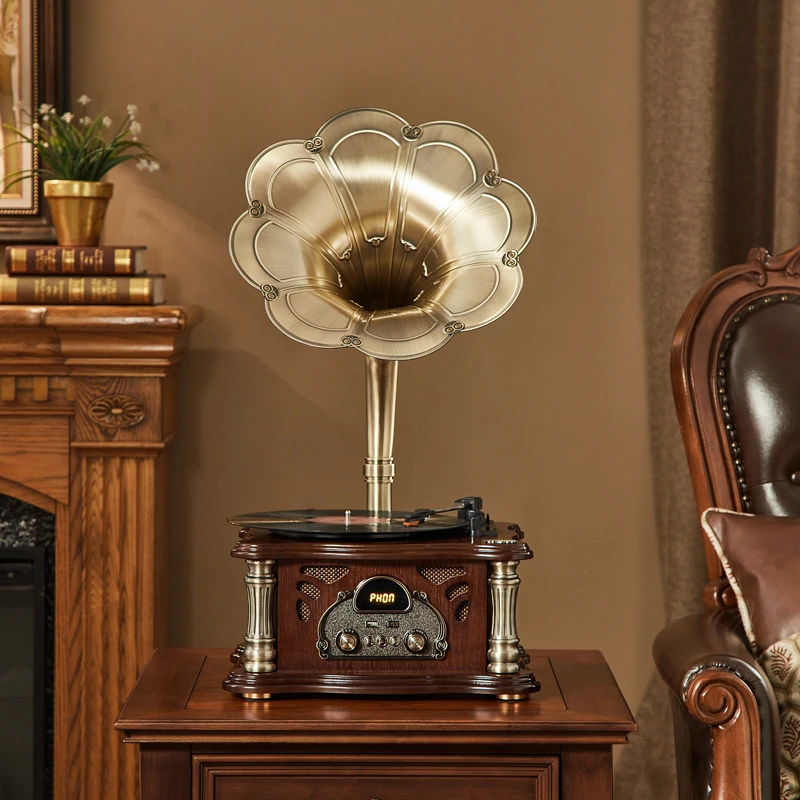 Gramophone retro vinyl record player living room stereo old style record player bluetooth speaker