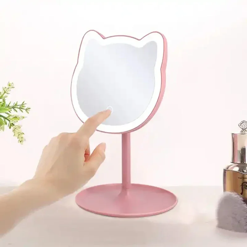 

Desktop Cartoon Cat Led Light Makeup Mirror Portable Fashion Mini Electric Cosmetic Mirror for Personal and Home