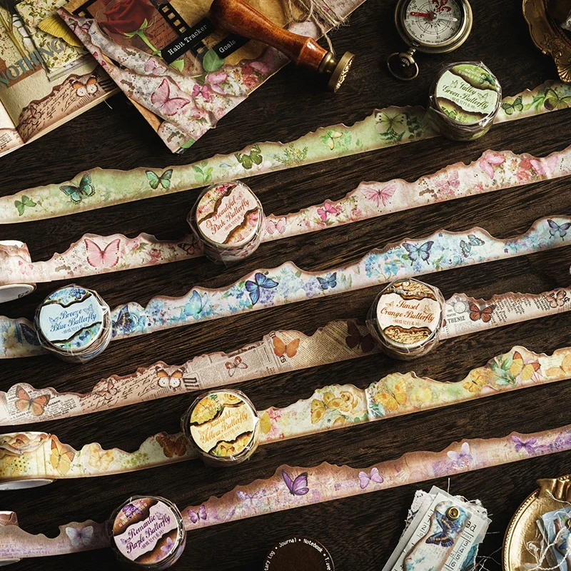 Journamm 25mm*3m Aesthetics Butterfly Washi Paper Tapes DIY Scrapbooking Art Collage Photo Album Burning Theme Tapes Stationery