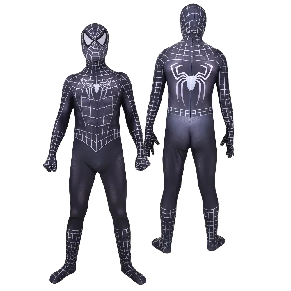 الكبار العنكبوت الأسود الذكور تأثيري حلي هالوين بوريم مهرجان Morphsuit صحيح التايلاندية بذلة سبايدرمان الزي كامل الجلد ضيق