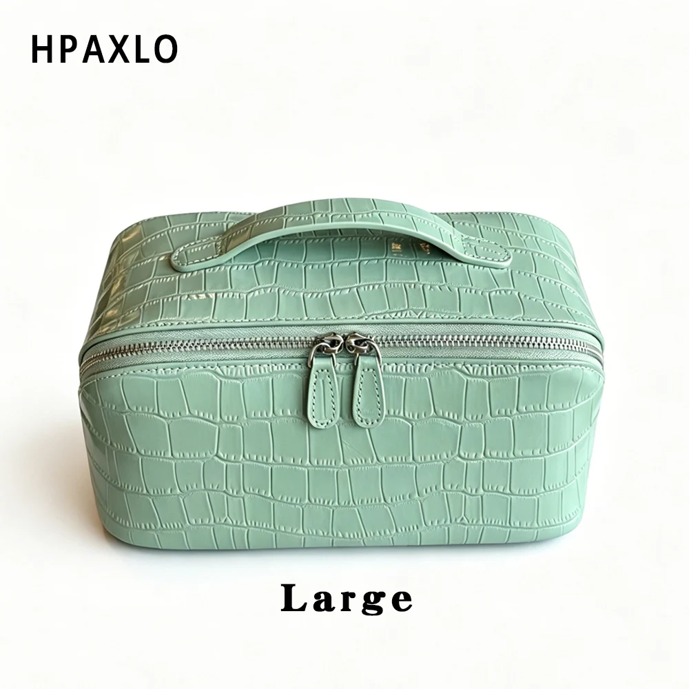 Waschtasche aus echtem Leder mit Krokodilstruktur, großes Fassungsvermögen, Reise-Kosmetik- und Toilettenartikel-Organizer, Damentasche, Make-up-Tasche, Luxustasche – Detail 25