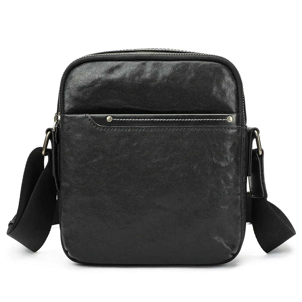 Genuine Leather Crossbody Sling Bag Men Small Business Shoulder Pack Cowhide Messenger Handbag Adjustable Strap Lightweight