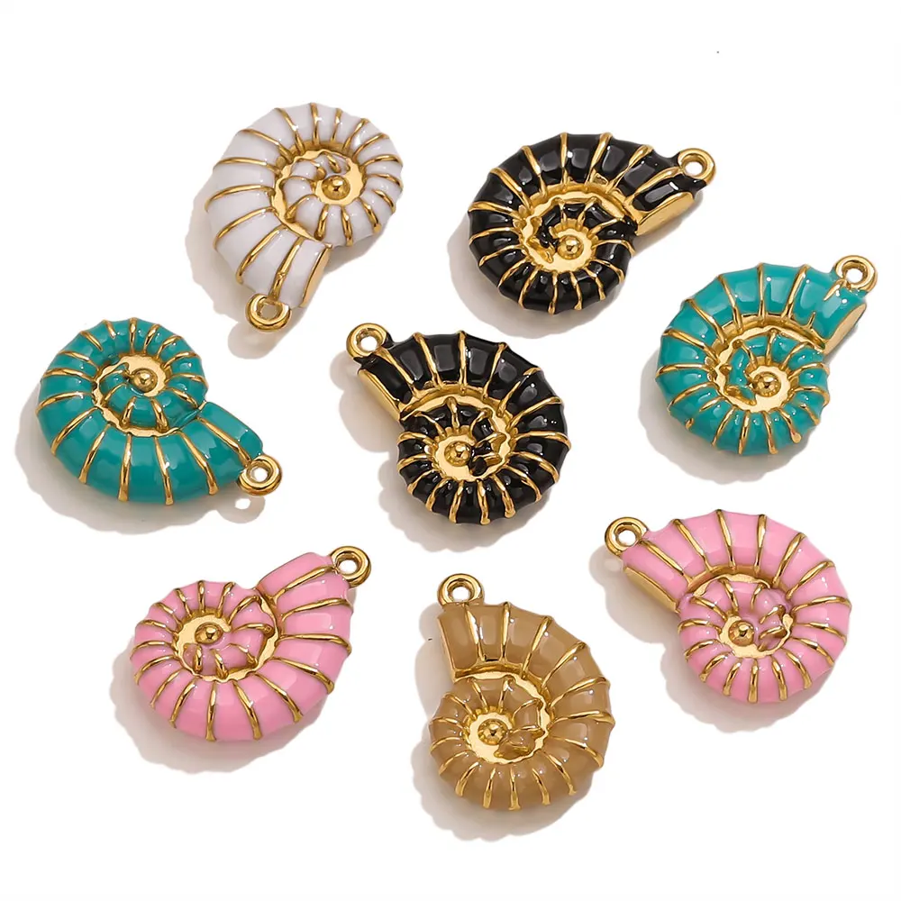 2pcs Stainless Steel Multi-Color Double-sided Enamel Conch Charm DIY Necklace Bracelet Earrings Jewelry Making Supplies Findings view 4