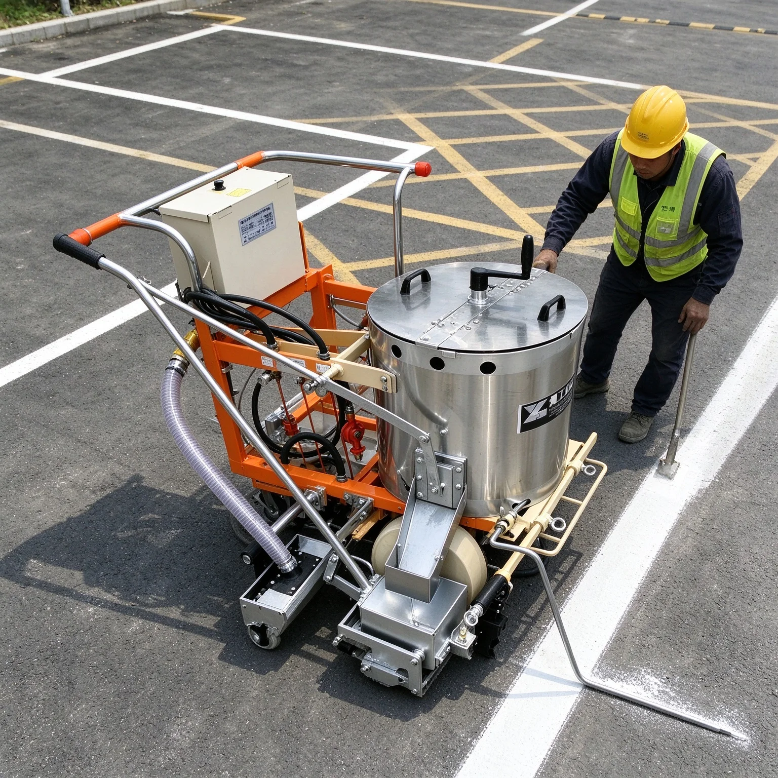 Pavement Line Painting Machine Ride On Airless Cold Paint Marking Equipment Dual Nozzle Design