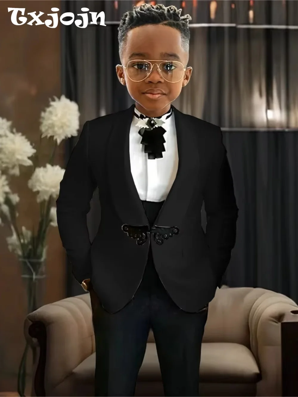 Txjojn Chic Boys Slim Fit Suits 3 Pieces Piano Performance Wear Premium Handsome Kids Suit Set Wedding Party Wear 2-20 Tuxedo