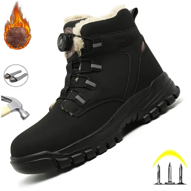 

Fashion 2024 Winter Velvet Men Work Safety Shoes Construction Site Indestructible Waterproof Steel Toe Cap Boots Male Footwear